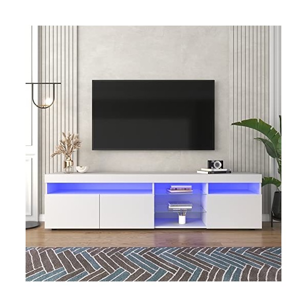 I0I&I0I Meuble TV moderne, panneau clair, éclairage LED variable, salon et salle à manger, 180 cm noir 