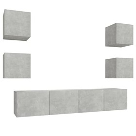 LAPOOH Ensemble de Meubles TV 6 pcs Gris béton Bois dingénierie,Meuble TV Longueur,Meuble Bas Salon,Meubles De Salon TV
