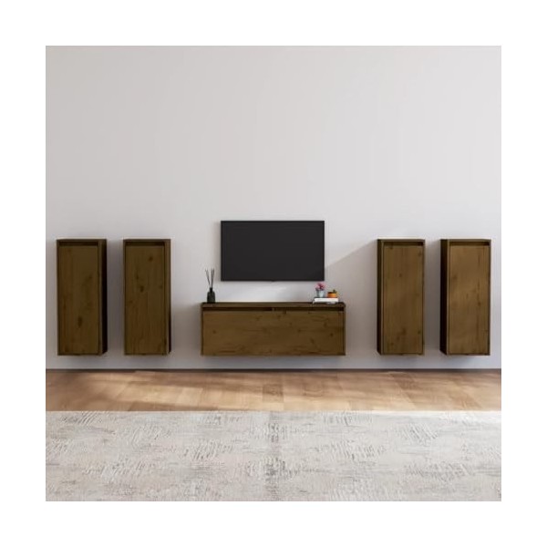 Meubles TV 5 pcs Marron Miel Bois Massif de pin - Meuble télé, Meuble TV Industriel, Meuble Chambre, Convient pour Salon ou C