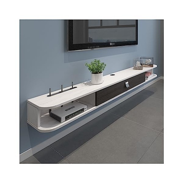 Étagère Flottante pour Meuble TV, Console multimédia Murale, avec Prise de Courant, Support de Rangement Moderne pour Centre 