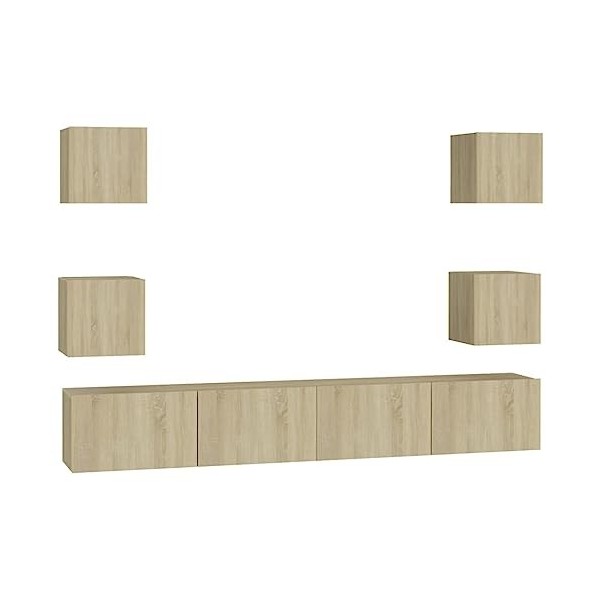 Ensemble de Meubles TV 6 pcs Chêne Sonoma Aggloméré - Table TV Support de Télévision en Bois pour Salon Chambre Salle à Mange
