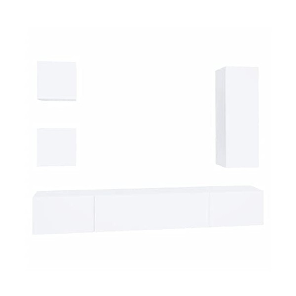 heybb Ensemble de Meubles TV 5 pcs Blanc Bois dingénierie,Meuble TV,Table Basse Salon Meuble TV,Table Basse LED Couleurs