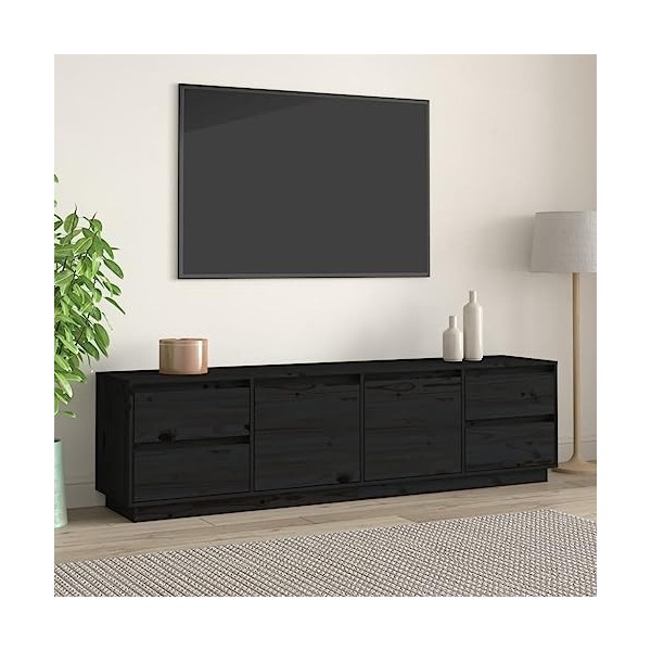 FAMIROSA Meuble TV Noir 176x37x47,5 cm Bois de pin Massif 28.5KG 