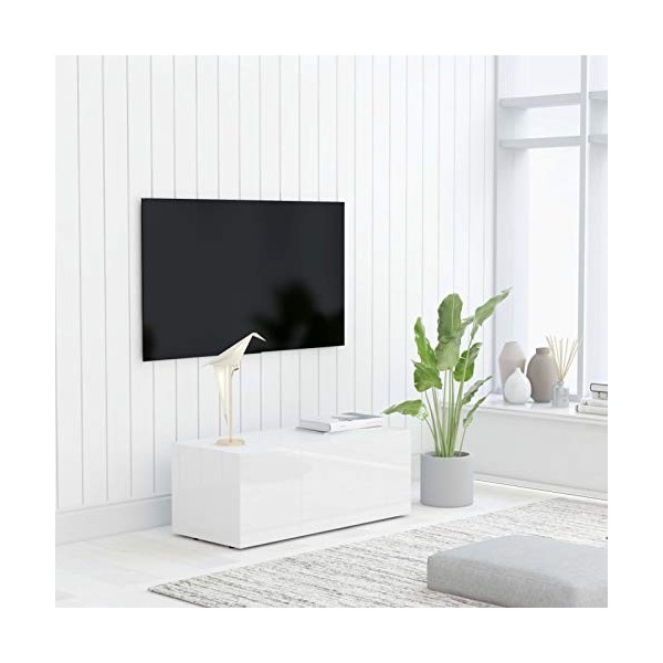 Kstyhome Meuble TV Armoire Basse Meuble Divertissement Meuble Multimédia avec 3 Tiroirs Salon Maison Intérieur Blanc Brillant