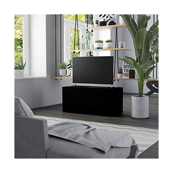 Kstyhome Meuble TV Armoire Basse Meuble Divertissement Meuble Multimédia avec 2 Tiroirs et 1 Compartiment Salon Maison Noir 8