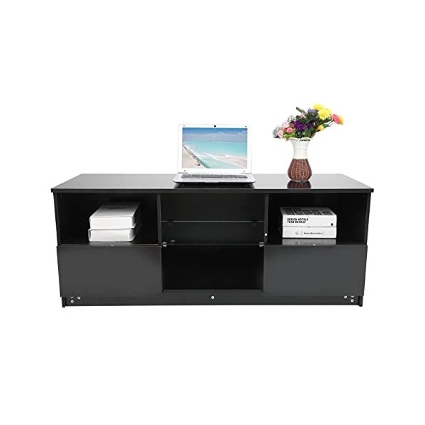 Meuble TV bas avec éclairage LED - Meuble TV moderne - Meuble de rangement pour salon, chambre à coucher - Noir