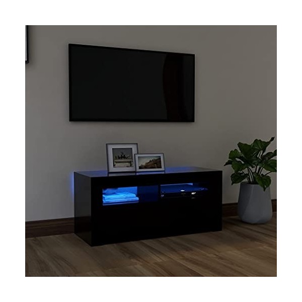 GANDUS Meuble TV avec lumières LED Noir 90 x 35 x 40 cm