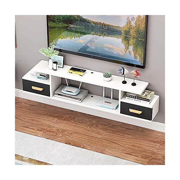 Meuble TV Flottant, Console multimédia TV Murale Meuble TV Flottant avec étagère de Rangement Ouverte, Meuble TV étagère Mura