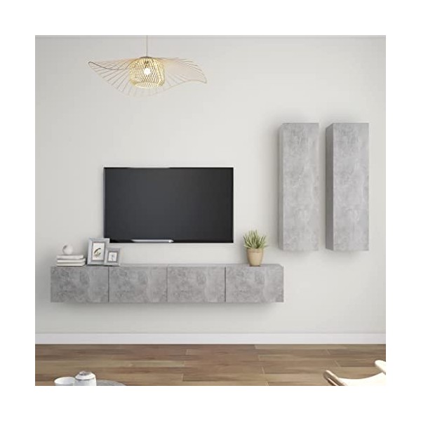 FAMIROSA Ensemble de Meubles TV 4 pcs Gris béton Aggloméré-61.5KG-9107