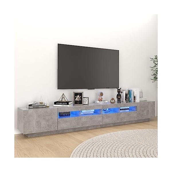 Higsose Meuble TV Salon avec Lumières LED RVB Gris Béton 260x35x40 cm Aggloméré Armoire Multimédia Rangement Ample Ranger Soi