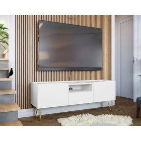 Best Mobilier - Cali - Meuble TV - Effet marbre - 144 cm - Blanc/Doré