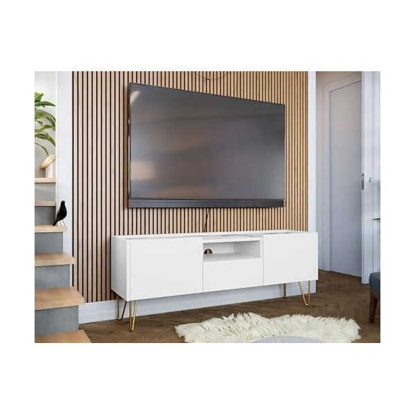 Best Mobilier - Cali - Meuble TV - Effet marbre - 144 cm - Blanc/Doré