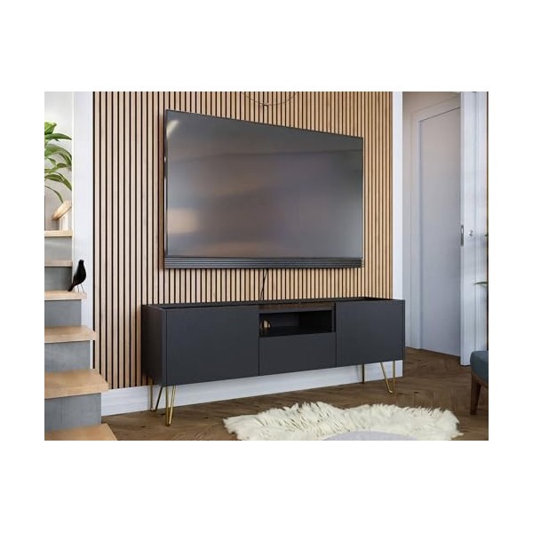 Best Mobilier - Cali - Meuble TV - Effet marbre - 144 cm - Blanc/Doré