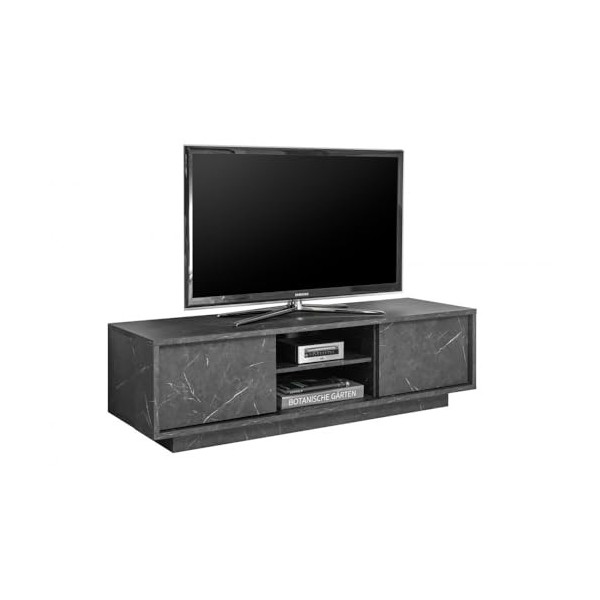 PRICE FACTORY just for you Meuble TV 2 Portes, Collection COLOMARMO, Coloris Noir Effet marbre, idéal pour Votre Salon Tendan