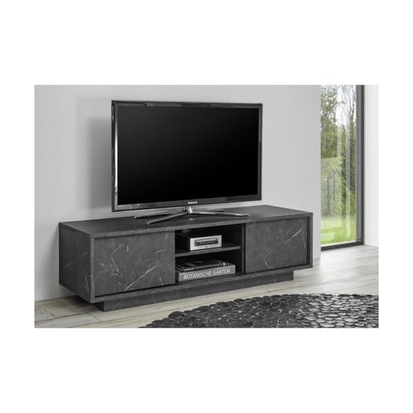 PRICE FACTORY just for you Meuble TV 2 Portes, Collection COLOMARMO, Coloris Noir Effet marbre, idéal pour Votre Salon Tendan