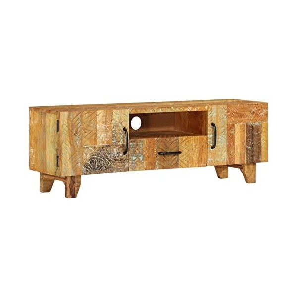 Lechnical Meuble TV, meuble de télévision, buffet multimédia, meuble TV salon, meuble TV sculpté 120 x 30 x 40 cm en massif