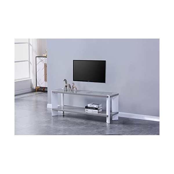 7star Table basse/meuble TV fin en bois brillant avec étagère et verre trempé transparent sur létagère supérieure inclus gr