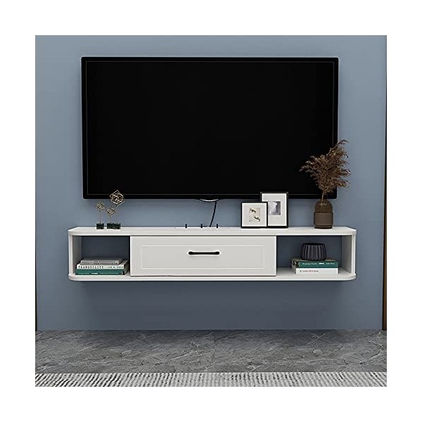 Meuble TV Mural, Meuble TV Flottant Mat pour Salon, Salle de Divertissement, Bureau, étagère de Rangement multimédia en Bois 