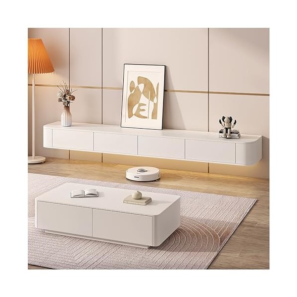 Meuble TV Flottant, Meuble TV Mural, Rangement pour Console Média, Support De Pièces De Rangement avec Trou pour Câble Électr