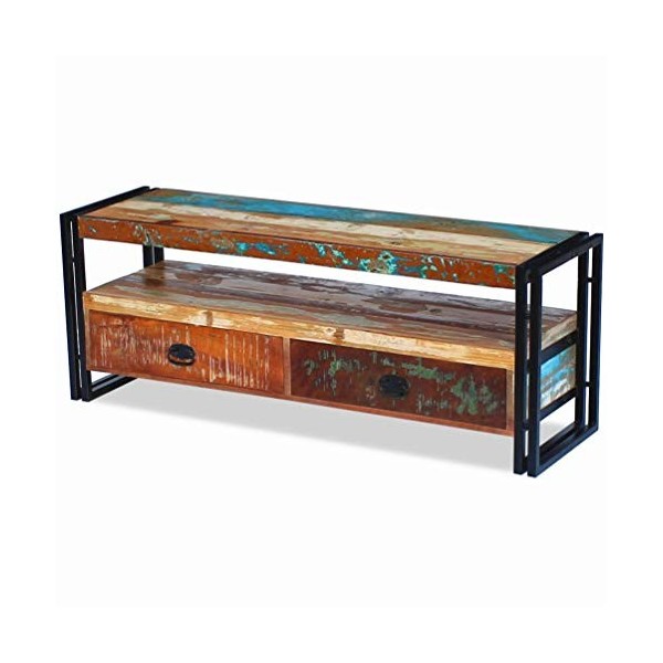 BIGTO Meuble TV en bois recyclé massif pour salon