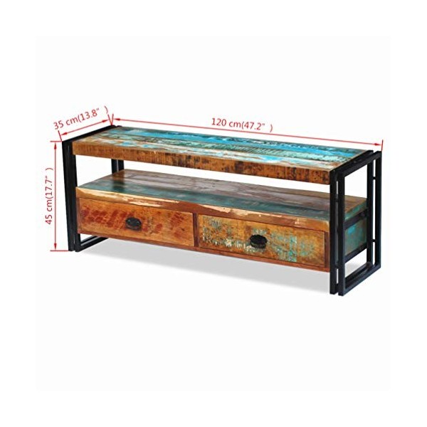 BIGTO Meuble TV en bois recyclé massif pour salon