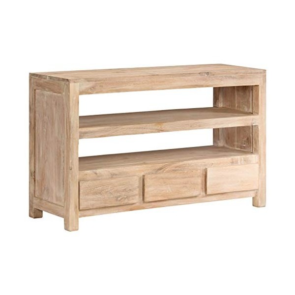 Festnight Meuble TV en Bois Massif Meuble de télévision Buffet de Salon 90 x 30 x 55 cm Marron Clair