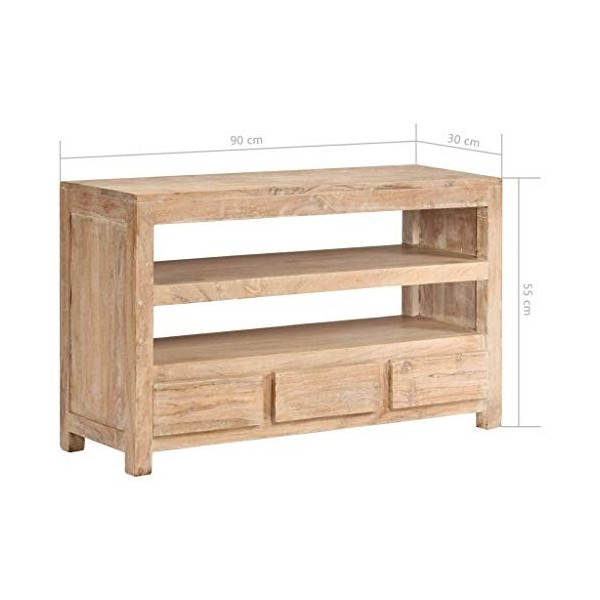 Festnight Meuble TV en Bois Massif Meuble de télévision Buffet de Salon 90 x 30 x 55 cm Marron Clair