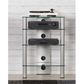 RO&CO - Meuble HiFi à 4 étagères. Verres transparents/Châssis Gris- Réf. 2140-RC.