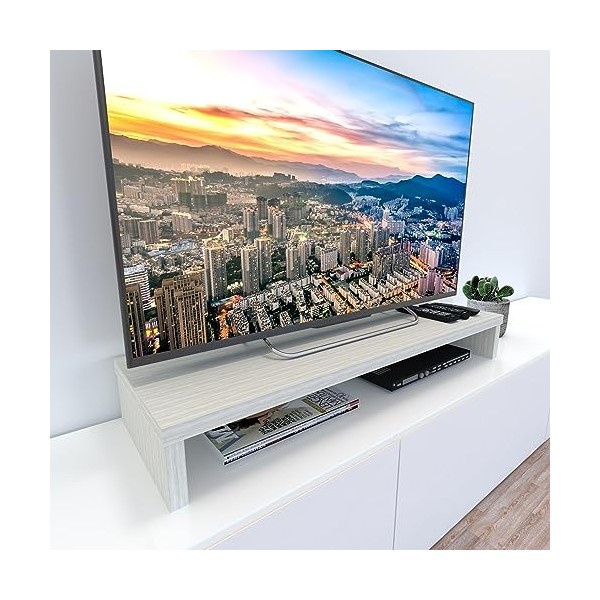 Henor Support élévateur TV en Bois FSC® 110 x 35 x 15 cm Chêne Stel. Supporte 60 kg.