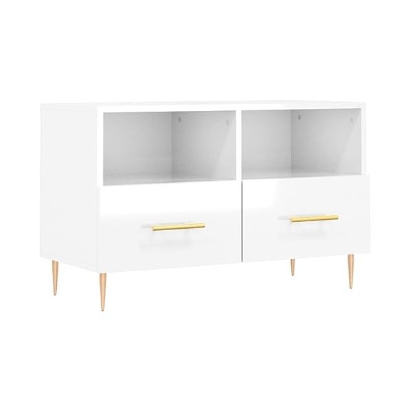 RAUGAJ Centres de divertissement et meuble TV - Meuble TV blanc brillant - 80 x 36 x 50 cm - Bois dingénierie