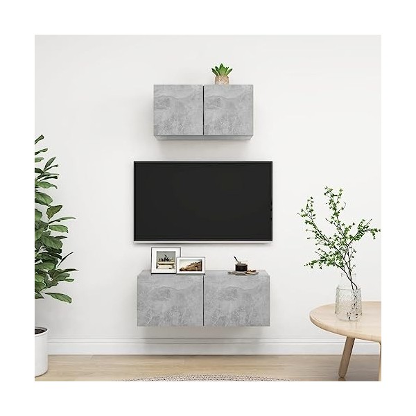 SEVSO Meuble TV 2 pièces en bois gris béton