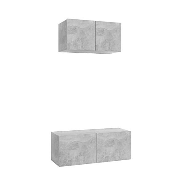 SEVSO Meuble TV 2 pièces en bois gris béton