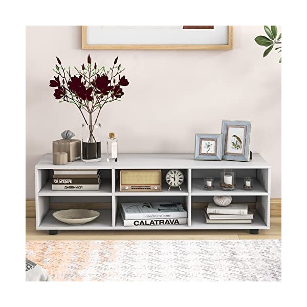 COSTWAY Meuble TV à 3 Niveaux, Banc TV pour TV Jusquà 55 Pouces, Étagères Réglables à 5 Positions pour Salon, Chambre, 115 x
