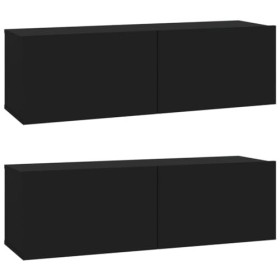 TEKEET Centres de divertissement et supports TV - Meuble TV mural 2 pièces - Noir - 100 x 30 x 30 cm - Bois dingénierie