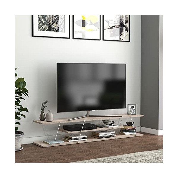 [en.casa] Meuble TV de Salon Banc Télé Support Industriel Rangement Console Jeux Etagères Panneau de Particules Métal 160 x 3