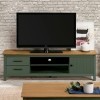 HOMIFAB Meuble TV 1 Porte 2 tiroirs en pin Massif/Vert 158 cm - Ida