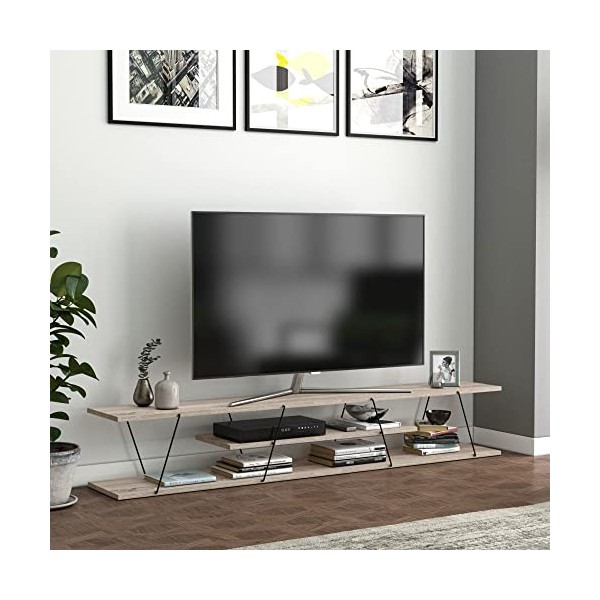 [en.casa] Meuble TV de Salon Banc Télé Support Industriel Rangement Console Jeux Etagères Panneau de Particules Métal 160 x 3