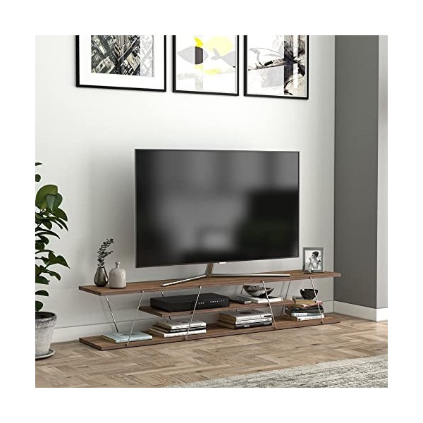 [en.casa] Meuble TV de Salon Banc Télé Support Industriel Rangement Console Jeux Etagères Panneau de Particules Métal 160 x 3