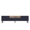 Hucoco Cami | Meuble TV Bas Style Glamour | 1 tiroir + 2 Portes | L 160 cm | Façades à lamelles | Bleu