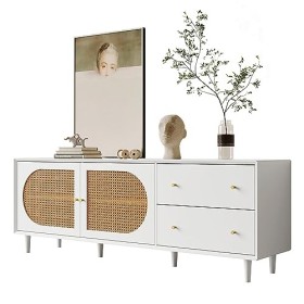 kubeier Meuble TV Vintage Meuble TV 180 cm en Bois avec Pieds en Bois véritable et Beaucoup despace de Rangement, Meuble TV 