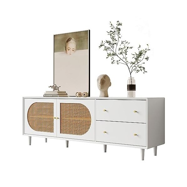 kubeier Meuble TV Vintage Meuble TV 180 cm en Bois avec Pieds en Bois véritable et Beaucoup despace de Rangement, Meuble TV 