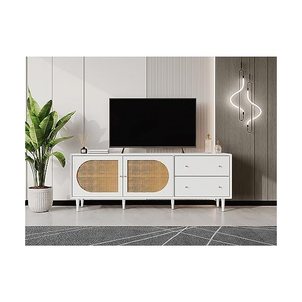 kubeier Meuble TV Vintage Meuble TV 180 cm en Bois avec Pieds en Bois véritable et Beaucoup despace de Rangement, Meuble TV 