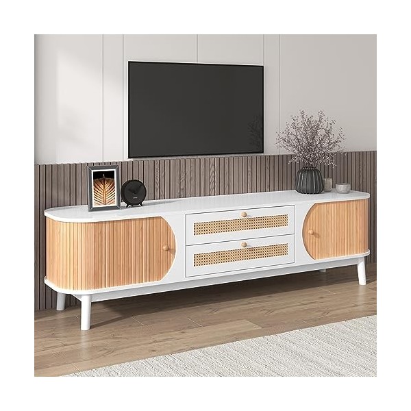 kubeier Meuble TV, lowboard TV rétro en mélange de Bois Naturel, Meuble TV Meuble TV avec tiroirs et Portes, Meuble TV avec c