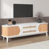 kubeier Meuble TV, lowboard TV rétro en mélange de Bois Naturel, Meuble TV Meuble TV avec tiroirs et Portes, Meuble TV avec c