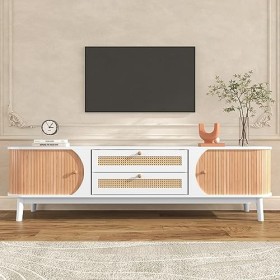 kubeier Meuble TV, lowboard TV rétro en mélange de Bois Naturel, Meuble TV Meuble TV avec tiroirs et Portes, Meuble TV avec c