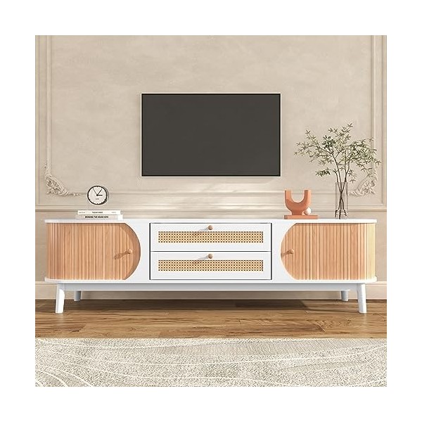 kubeier Meuble TV, lowboard TV rétro en mélange de Bois Naturel, Meuble TV Meuble TV avec tiroirs et Portes, Meuble TV avec c
