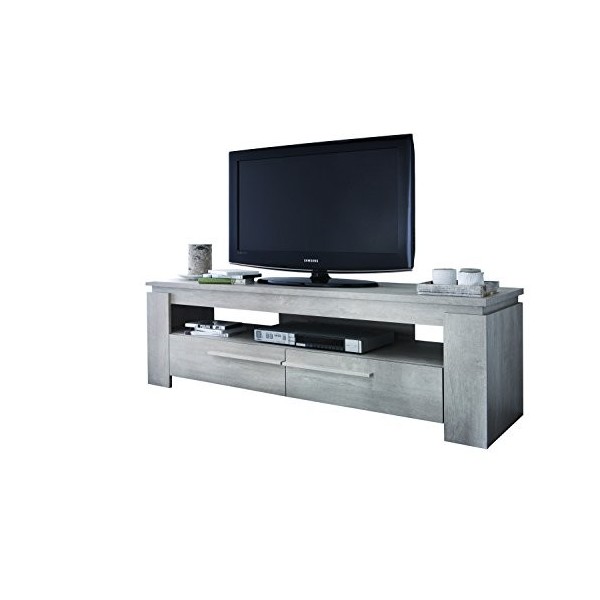 PEGANE Meuble TV avec Un étagère Ouvert et 2 tiroirs, Coloris chène Champagne, 140 x 47 x 42 cm