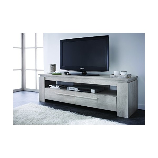 PEGANE Meuble TV avec Un étagère Ouvert et 2 tiroirs, Coloris chène Champagne, 140 x 47 x 42 cm