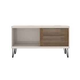 PEGANE Meuble TV avec 1 Porte coulissante Coloris Beige/Chêne Buriti - Longueur 120 x Profondeur 33 x Hauteur 65 cm