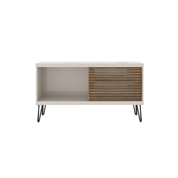PEGANE Meuble TV avec 1 Porte coulissante Coloris Beige/Chêne Buriti - Longueur 120 x Profondeur 33 x Hauteur 65 cm